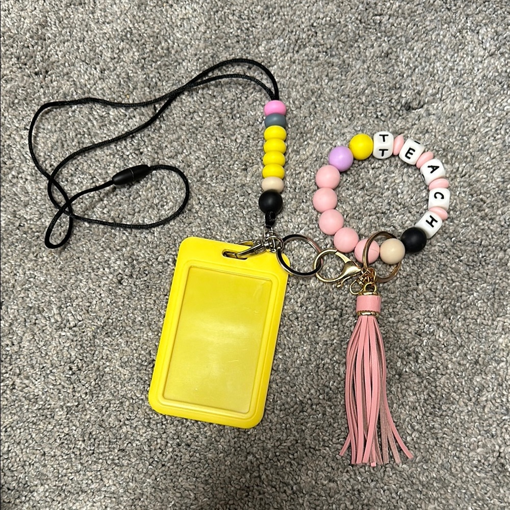 Colorful Beaded Lanyard and Keychain Set for Teachers!